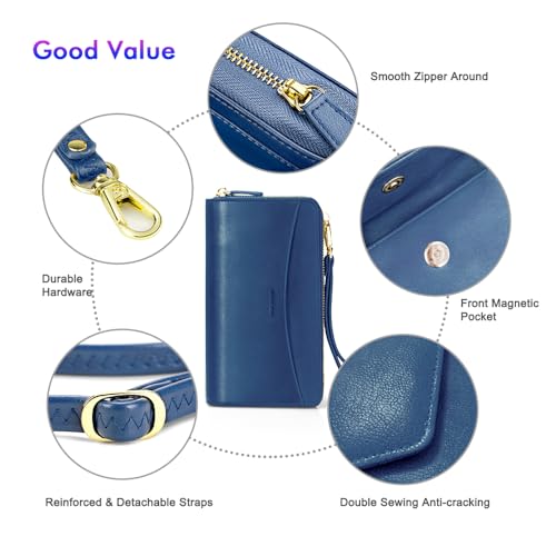 nuoku Womens RFID Wallet Purse Wristlet Crossbody Clutch with Zip Around 2 Strap - Image 5