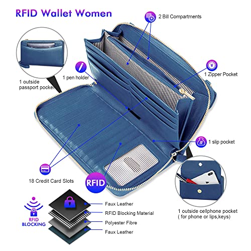 nuoku Womens RFID Wallet Purse Wristlet Crossbody Clutch with Zip Around 2 Strap - Image 3