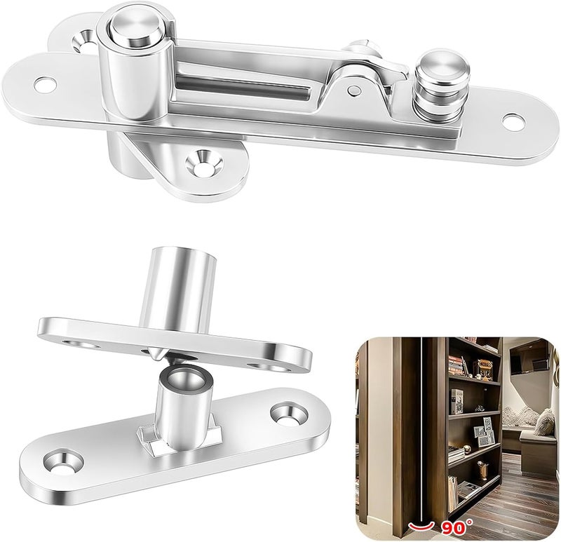 TamBee Pivot Hinge Hold Open Hidden Door Hinge Door Stop - Locking 90 Degrees, 304 Stainless Steel, Rust Resistant, 330 lbs Load, Concealed for Wood Doors, Secret Doors, Hidden Door and Bookcase Door - Image 1