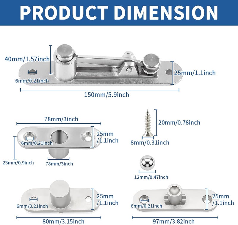 TamBee Pivot Hinge Hold Open Hidden Door Hinge Door Stop - Locking 90 Degrees, 304 Stainless Steel, Rust Resistant, 330 lbs Load, Concealed for Wood Doors, Secret Doors, Hidden Door and Bookcase Door - Image 3