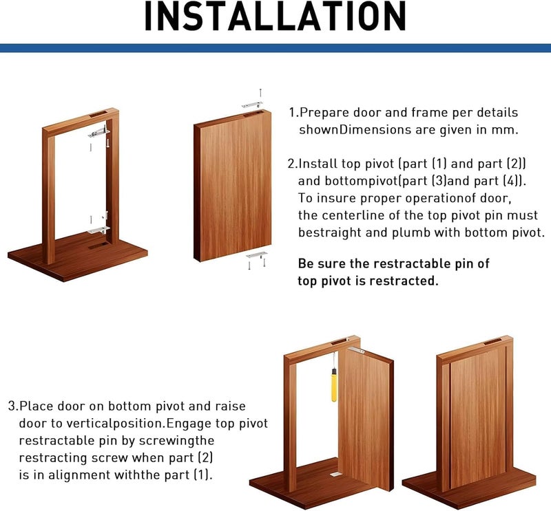 TamBee Pivot Hinge Hold Open Hidden Door Hinge Door Stop - Locking 90 Degrees, 304 Stainless Steel, Rust Resistant, 330 lbs Load, Concealed for Wood Doors, Secret Doors, Hidden Door and Bookcase Door - Image 4