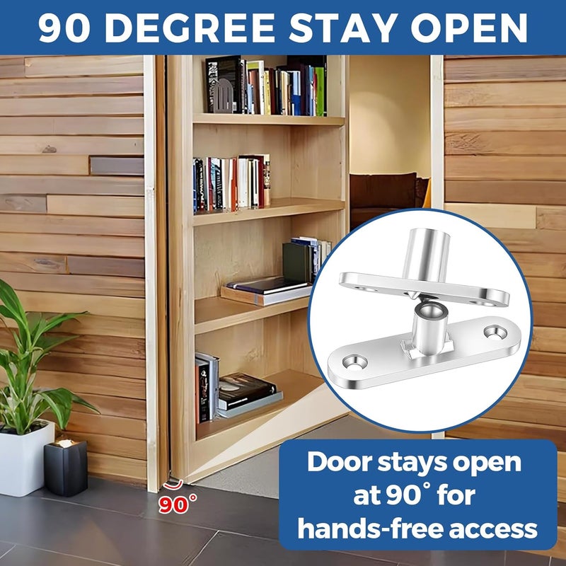 TamBee Pivot Hinge Hold Open Hidden Door Hinge Door Stop - Locking 90 Degrees, 304 Stainless Steel, Rust Resistant, 330 lbs Load, Concealed for Wood Doors, Secret Doors, Hidden Door and Bookcase Door - Image 2