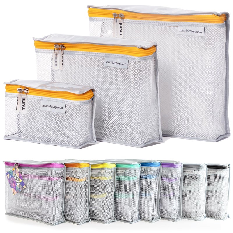 MUMI Travel Toiletry Bag Set of 3 – Clear TSA Approved Toiletry Bags for Women – Reusable Water-Resistant Makeup Organizer Pouches for Skincare, Cosmetics, Travel Accessories, Airport Packing - Orange - Image 4