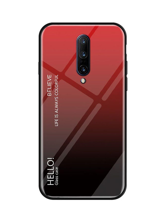 NIBEMINENT Shiny Gradient Tempered Glass Phone Back Case Cover For OnePlus 7 Pro Red/Black - Image 1