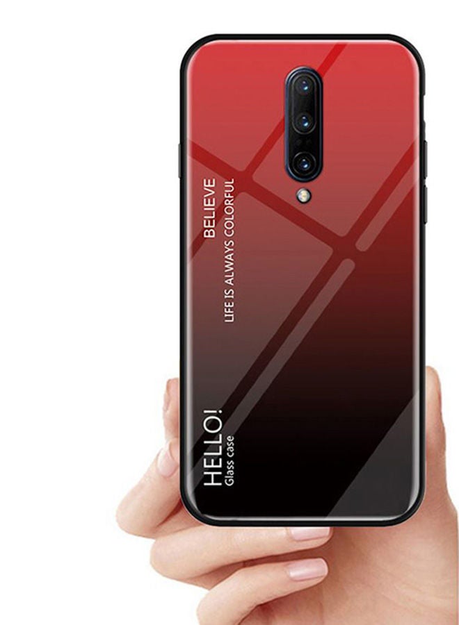 NIBEMINENT Shiny Gradient Tempered Glass Phone Back Case Cover For OnePlus 7 Pro Red/Black - Image 2
