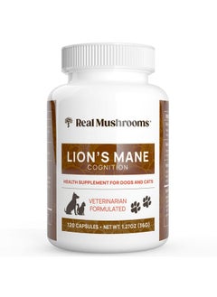 Real Mushrooms Real Mushrooms Lions Mane Pet Support Mushroom Supplement - Cat Dog Vitamins and Supplements for Cognition Memory Vet Approved Complex Capsules 120ct Gluten-Free, Non-GMO  - Image 1