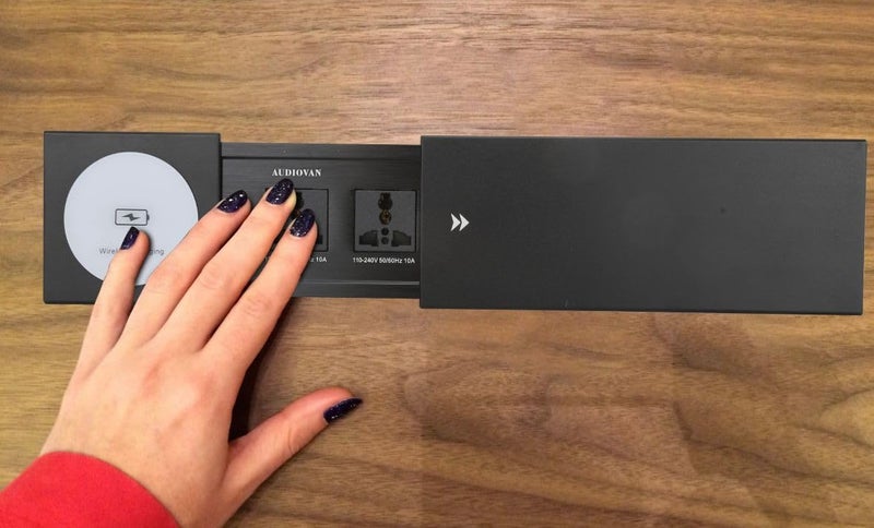 Audiovan Fast Charger Wireless Slider Electric Box 15W Wireless Charger Compatible With All Qi Enabled Device 2 Power Socket 10 Amp & Hdmi Port 2 Usb Charger (C + A) 18 Watt (Black Avt-006) - Image 1