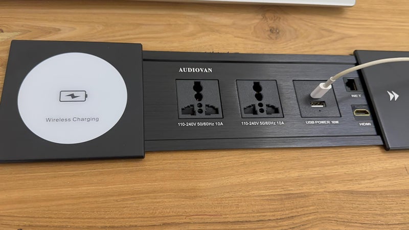 Audiovan Fast Charger Wireless Slider Electric Box 15W Wireless Charger Compatible With All Qi Enabled Device 2 Power Socket 10 Amp & Hdmi Port 2 Usb Charger (C + A) 18 Watt (Black Avt-006) - Image 3