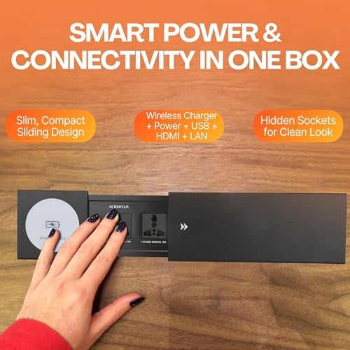 Audiovan Fast Charger Wireless Slider Electric Box 15W Wireless Charger Compatible With All Qi Enabled Device 2 Power Socket 10 Amp & Hdmi Port 2 Usb Charger (C + A) 18 Watt (Black Avt-006) - Image 2