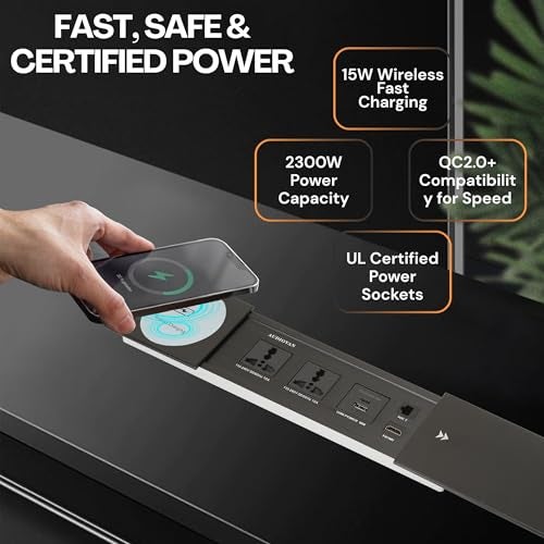 Audiovan Fast Charger Wireless Slider Electric Box 15W Wireless Charger Compatible With All Qi Enabled Device 2 Power Socket 10 Amp & Hdmi Port 2 Usb Charger (C + A) 18 Watt (Black Avt-006) - Image 4