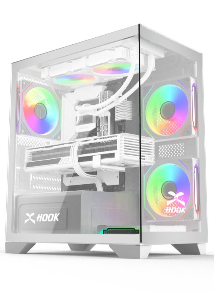 Hook HOOK GAMING PC CASE BOLT with 4 ARGB FANS + HUB AND REMOTE (WHITE)  - Image 1