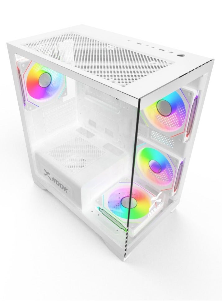 Hook HOOK GAMING PC CASE BOLT with 4 ARGB FANS + HUB AND REMOTE (WHITE)  - Image 3