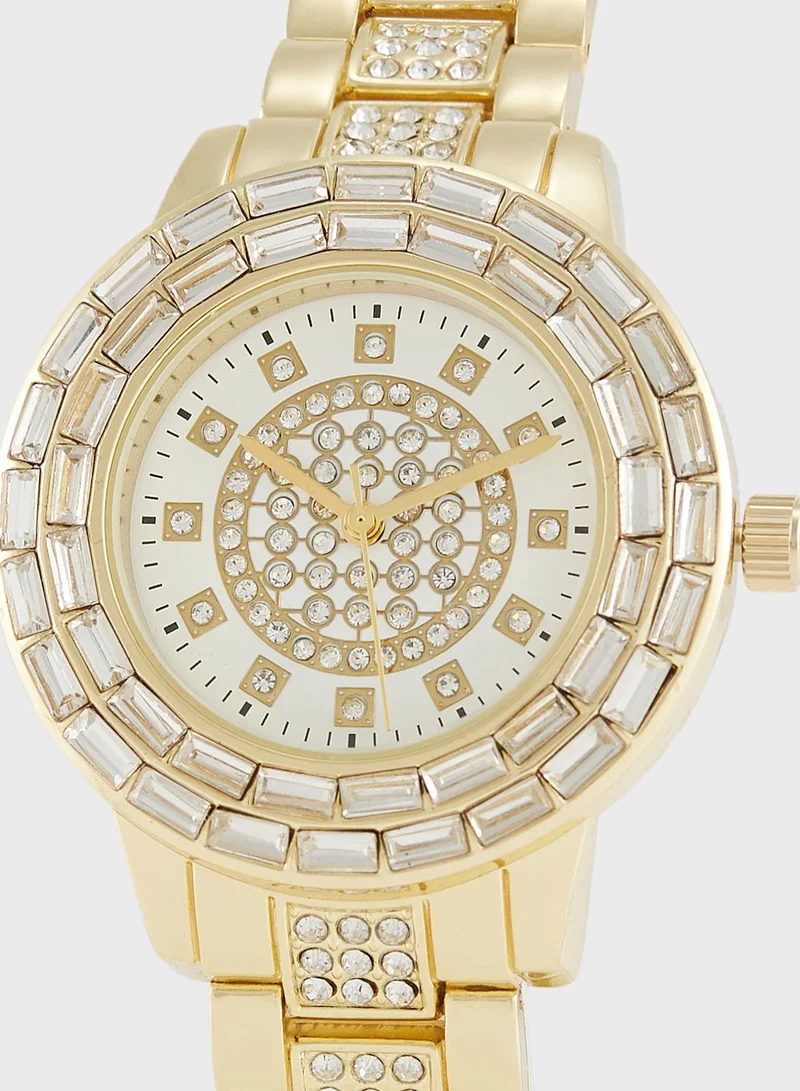 Khizana Rhinestone Dial Jeweled Analogue Metal Strap Watch