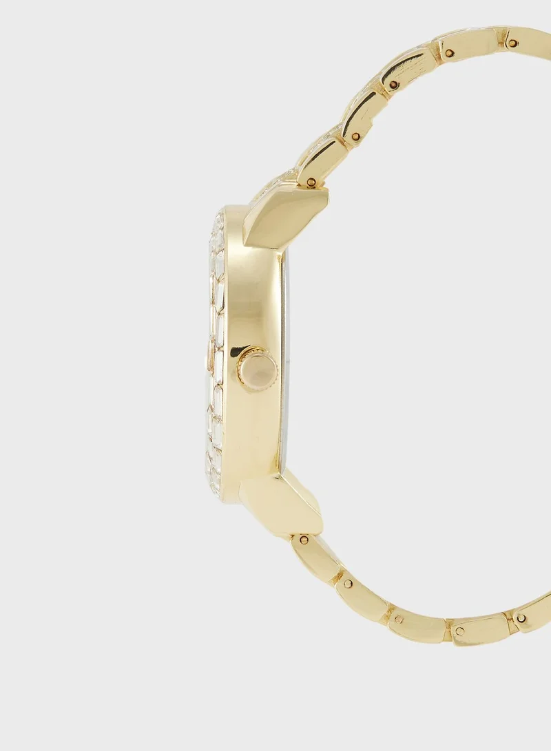 Khizana Rhinestone Dial Jeweled Analogue Metal Strap Watch