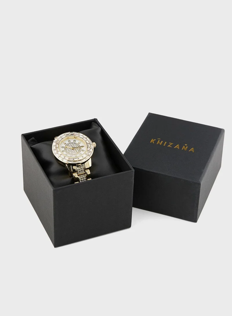 Khizana Rhinestone Dial Jeweled Analogue Metal Strap Watch
