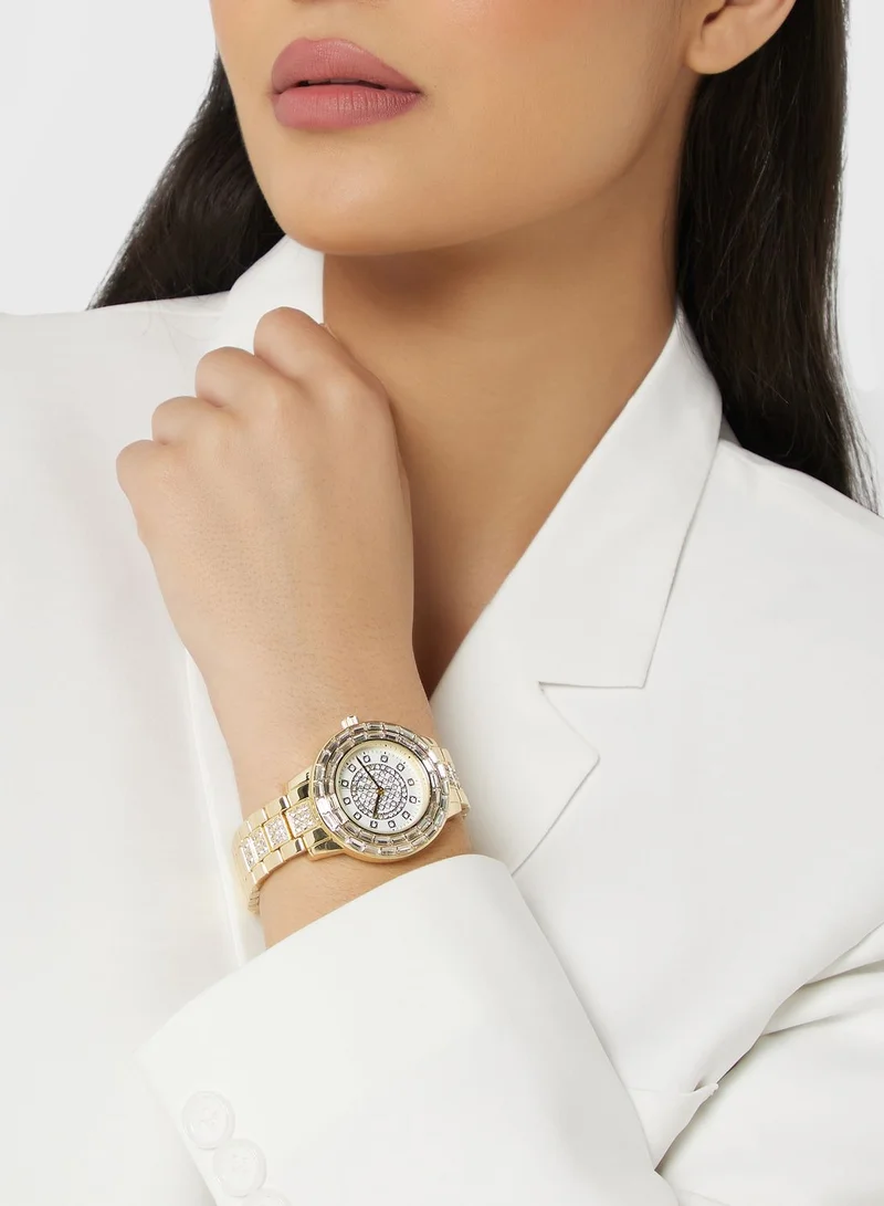 Khizana Rhinestone Dial Jeweled Analogue Metal Strap Watch