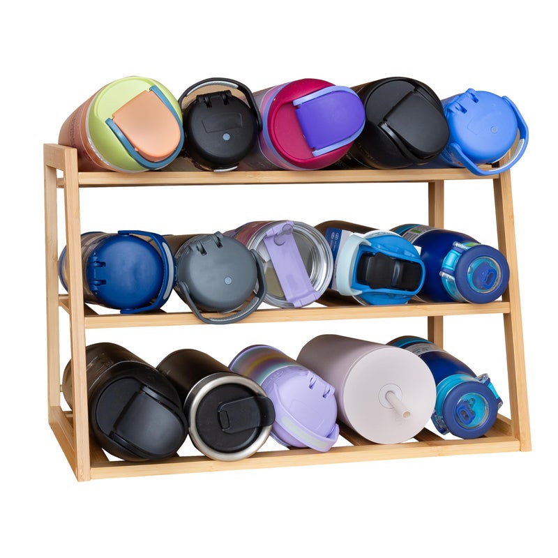 HoneyCanDo 3Tier Bamboo Water Bottle Organizer for Cabinet or Pantry KCH09857 Natural