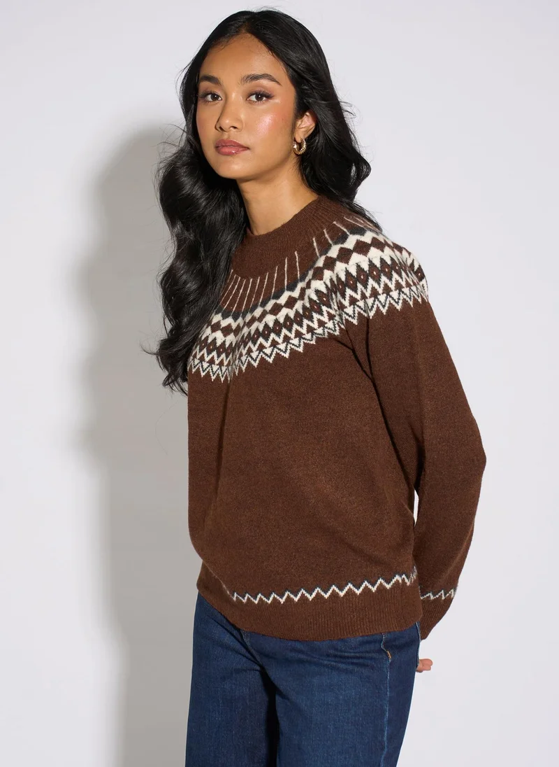 Gini London  Brown Fair Isle Knit Jumper for Women | Best Price UAE