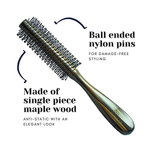 Scarlet Line Professional Maple Wood Anti Static Round Hair Brush with Curved Wooden Handle, Ball Tip Nylon Bristles Round Brush for Styling, Brown - Image 2