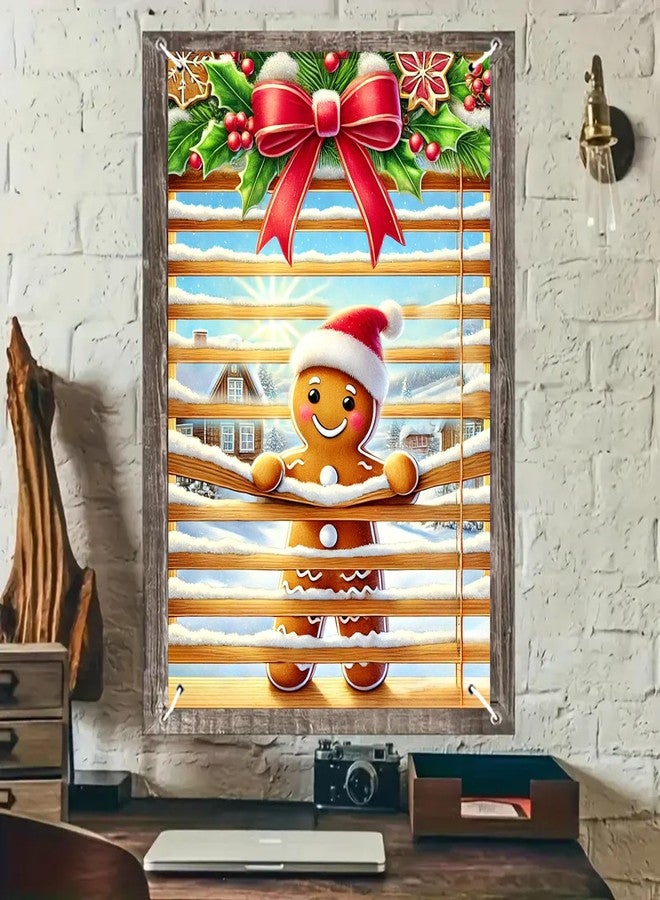 BlissYard Christmas Window Cover 31x47 Inch Gingerbread Boy Window Decoration Holiday Backdrop Indoor Banner Kids Room Xmas Display Poster - Image 1