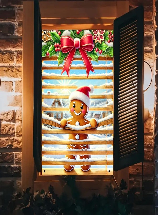 BlissYard Christmas Window Cover 31x47 Inch Gingerbread Boy Window Decoration Holiday Backdrop Indoor Banner Kids Room Xmas Display Poster - Image 2