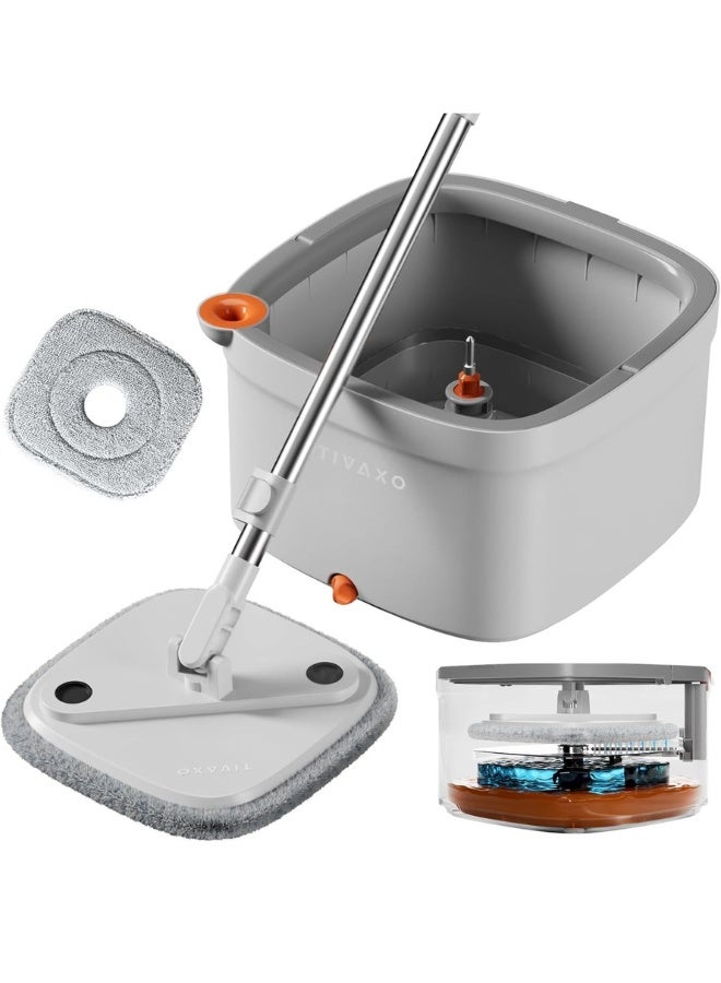 مجموعة ممسحة دوارة ودلو مع نظام فصل ذاتي للمياه النظيفة والمتسخة مع وسادة ممسحة قابلة لإعادة الاستخدام ورأس ممسحة مربعة دوارة 360 درجة تستخدم للبلاط السيراميكي والأرضيات الخشبية - Image 1