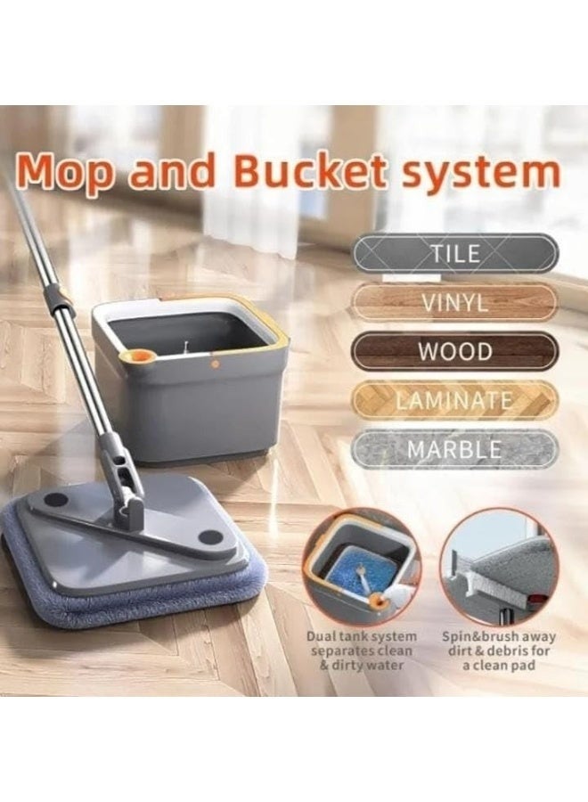 مجموعة ممسحة دوارة ودلو مع نظام فصل ذاتي للمياه النظيفة والمتسخة مع وسادة ممسحة قابلة لإعادة الاستخدام ورأس ممسحة مربعة دوارة 360 درجة تستخدم للبلاط السيراميكي والأرضيات الخشبية - Image 4