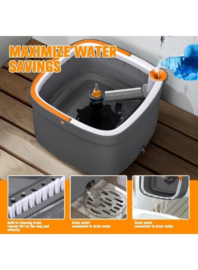 مجموعة ممسحة دوارة ودلو مع نظام فصل ذاتي للمياه النظيفة والمتسخة مع وسادة ممسحة قابلة لإعادة الاستخدام ورأس ممسحة مربعة دوارة 360 درجة تستخدم للبلاط السيراميكي والأرضيات الخشبية - Image 5