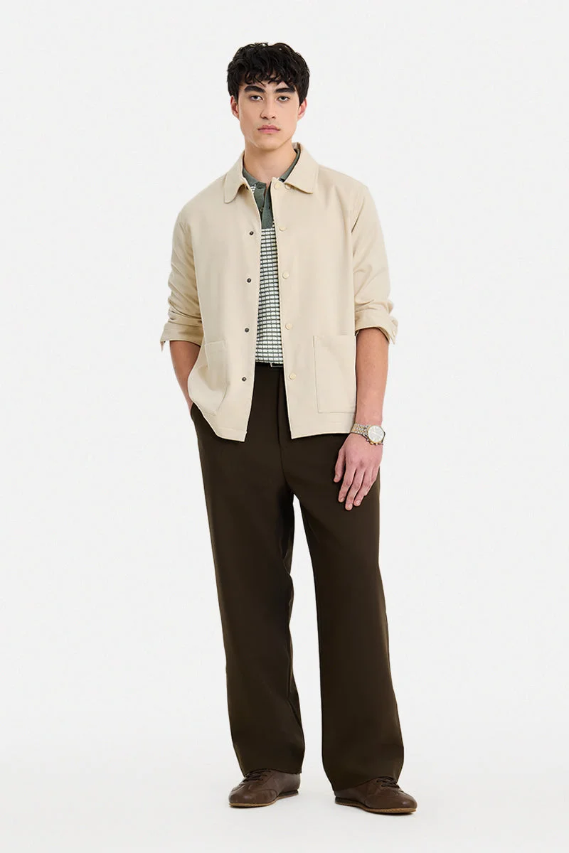 سنيتش Cream Solid Long Sleeve Regular Fit Jacket