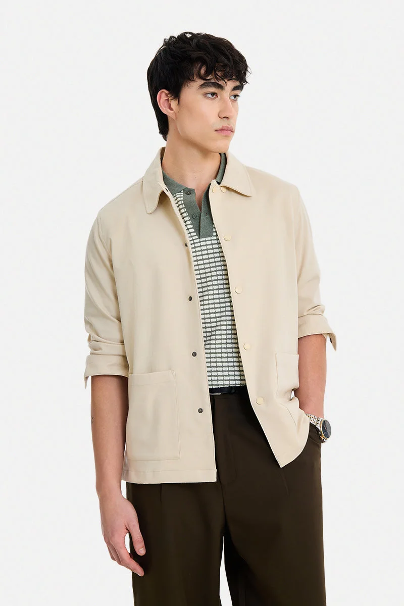 SNITCH Cream Solid Long Sleeve Regular Fit Jacket