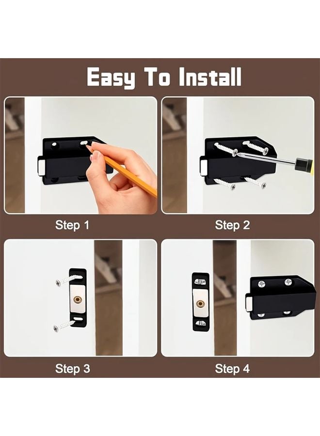 4pcs Magnetic Glass Cabinet Door Stoppers Push to Open Safety Latches Black Metal - Image 5