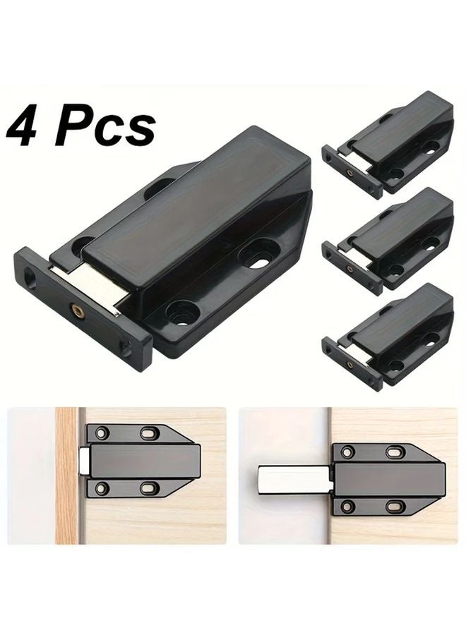 4pcs Magnetic Glass Cabinet Door Stoppers Push to Open Safety Latches Black Metal - Image 1