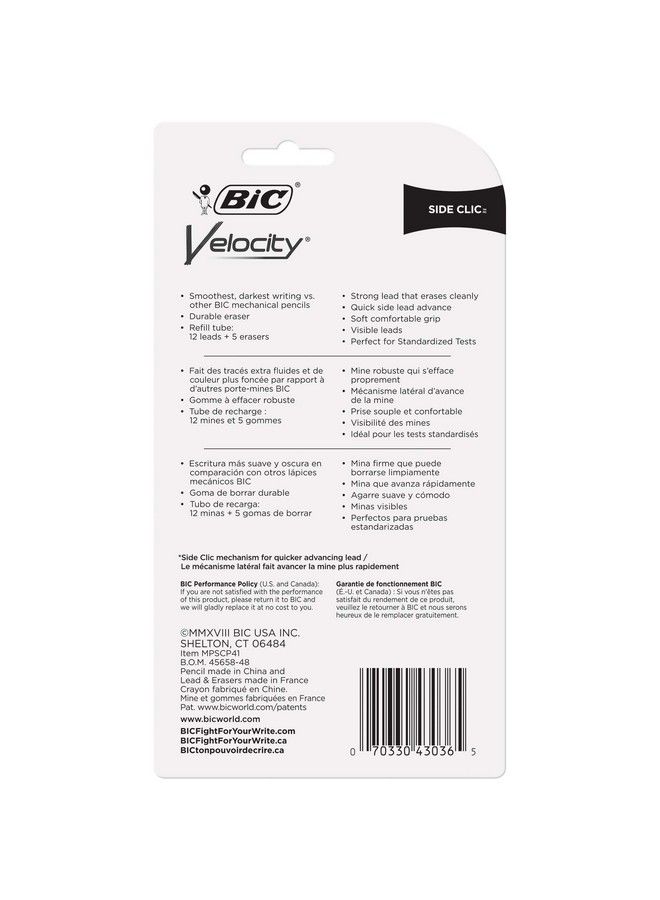 Bic قلم رصاص ميكانيكي Velocity Side Clic متوسط الرأس (0.7 مم) أسود بمقبض ناعم ومريح، 4 قطع - Image 3