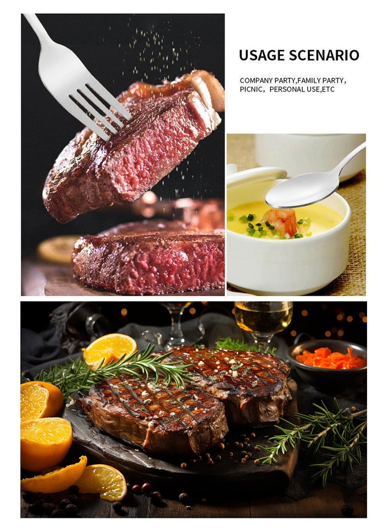 بيروي 24 قطعة من أدوات المائدة المصنوعة من الفولاذ المقاوم للصدأ، بما في ذلك 6 قطع من شوك اللحم، 6 قطع من ملاعق الحساء، 6 قطع من السكاكين، 6 قطع من ملاعق الشاي، 1 قطع من حامل قائم، مصنوعة من مواد من الفولاذ المقاوم للصدأ، آمنة وسهلة التنظيف، مجموعة أدوات فضية، مع ملعقة/سكين/شوكة، مناسبة لعدة أشخاص لاستخدامها - Image 5