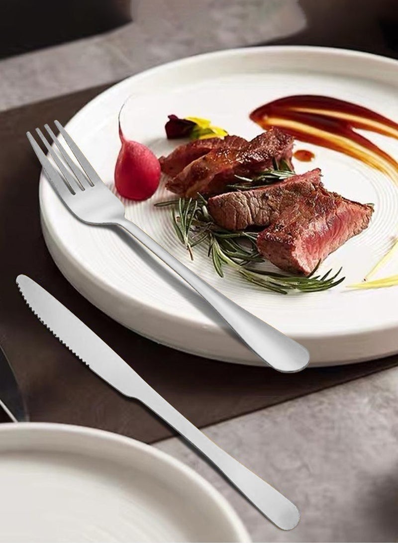 بيروي 24 قطعة من أدوات المائدة المصنوعة من الفولاذ المقاوم للصدأ، بما في ذلك 6 قطع من شوك اللحم، 6 قطع من ملاعق الحساء، 6 قطع من السكاكين، 6 قطع من ملاعق الشاي، 1 قطع من حامل قائم، مصنوعة من مواد من الفولاذ المقاوم للصدأ، آمنة وسهلة التنظيف، مجموعة أدوات فضية، مع ملعقة/سكين/شوكة، مناسبة لعدة أشخاص لاستخدامها - Image 2