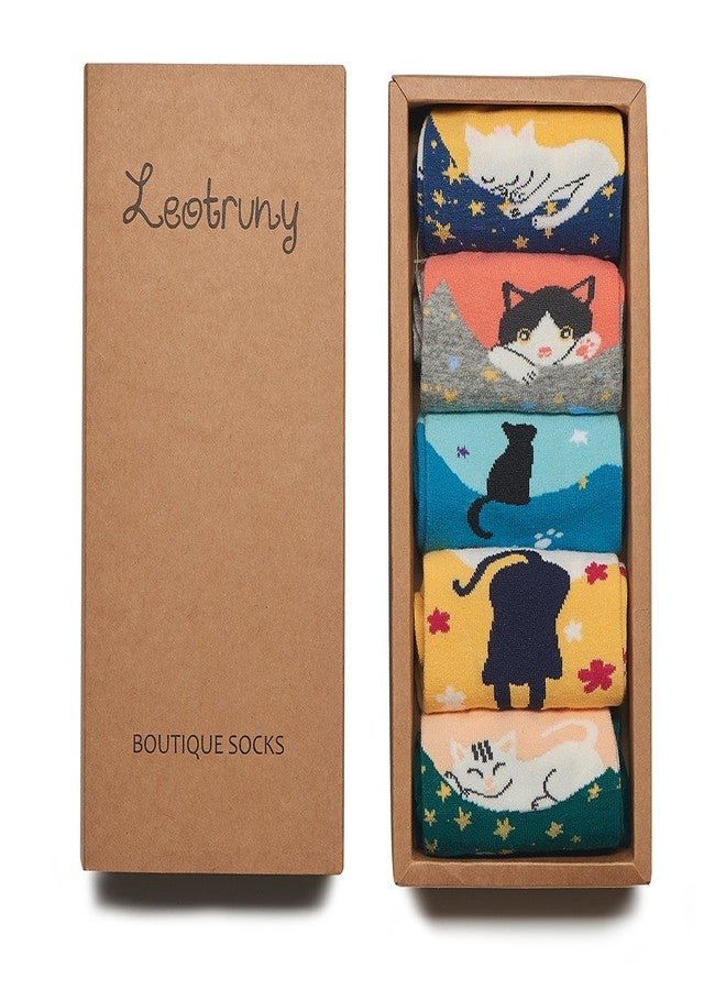 Leotruny Cute Animal Socks for Women Girls - Ladies Novelty Cat Socks With Gift Box 5 Pairs - Image 2