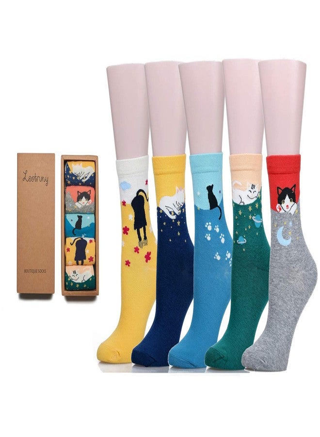 Leotruny Cute Animal Socks for Women Girls - Ladies Novelty Cat Socks With Gift Box 5 Pairs - Image 1