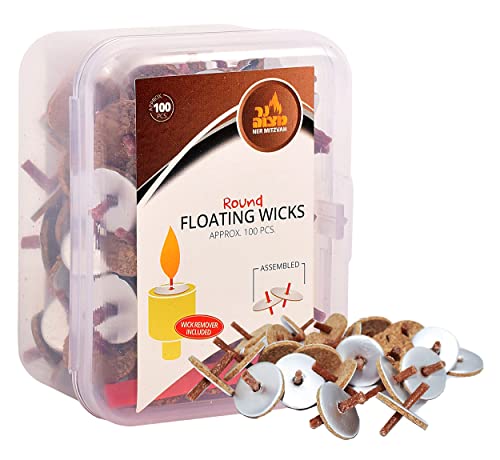 Ner Mitzvah Pre-Assembled Round Floating Wicks - 100 Count - Cotton Wicks and Cork Disc Holders for Oil Cups - Image 1