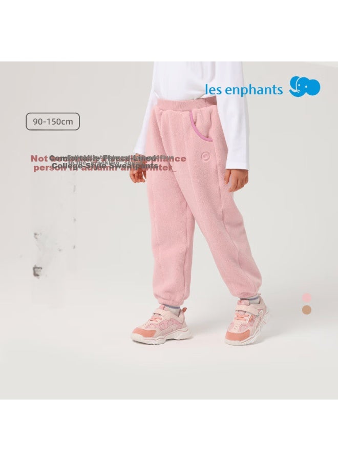 Les enphants Li Yingfang Kids Thickened Pants Boys Autumn Winter Long Pants Girls Fleece Pants Soft Pink 120 CM - Image 1