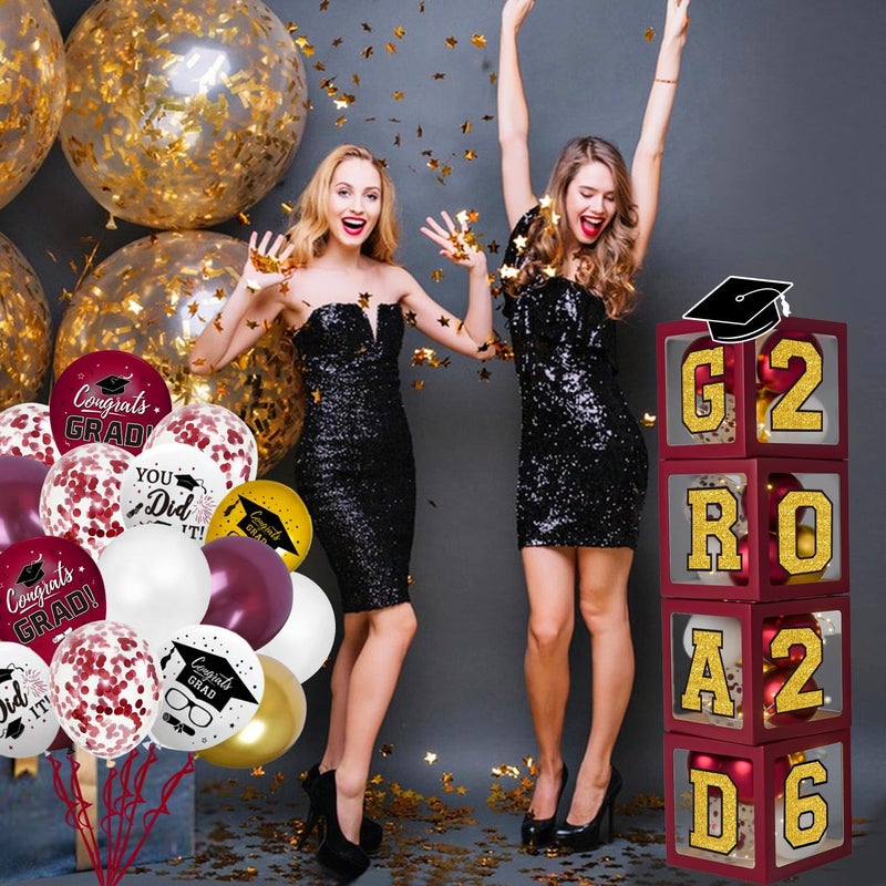 QIYANPAX Graduation Decorations Class of 2026 - Maroon and Gold Graduation Decorations - Balloons Boxes with Letters 2026 GRAD So Proud of You, Congrats Grad Party Decorations for Any Grades - Image 5