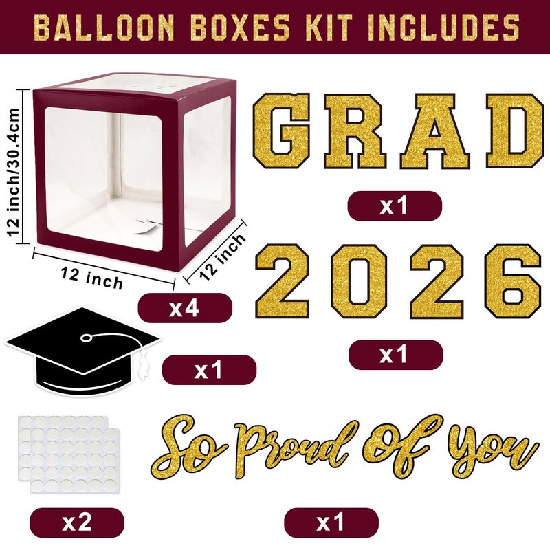 QIYANPAX Graduation Decorations Class of 2026 - Maroon and Gold Graduation Decorations - Balloons Boxes with Letters 2026 GRAD So Proud of You, Congrats Grad Party Decorations for Any Grades - Image 2