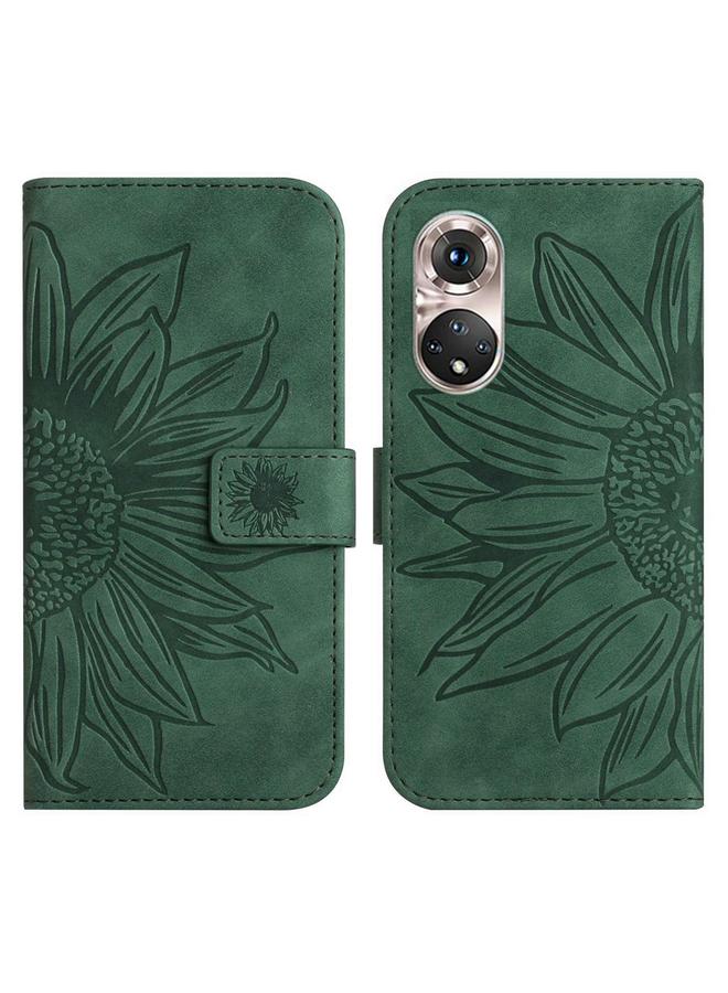 زبون جراب هاتف Huawei P50 من الجلد المريح بنقشة زهرة الشمس مع حبل تعليق - Image 2