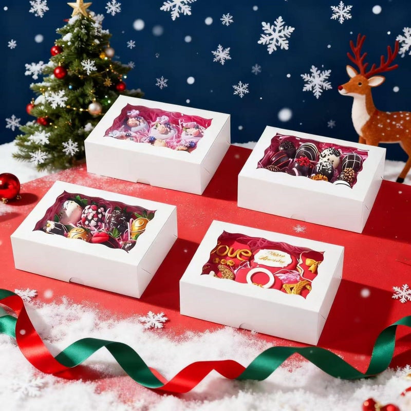 TEMLQPACK 25PCS Bakery Boxes with Window (8x5x2 Inch) for Chocolate Covered Strawberries, Cakesickle, Chocolate Truffle, Pretzel & More - Image 3
