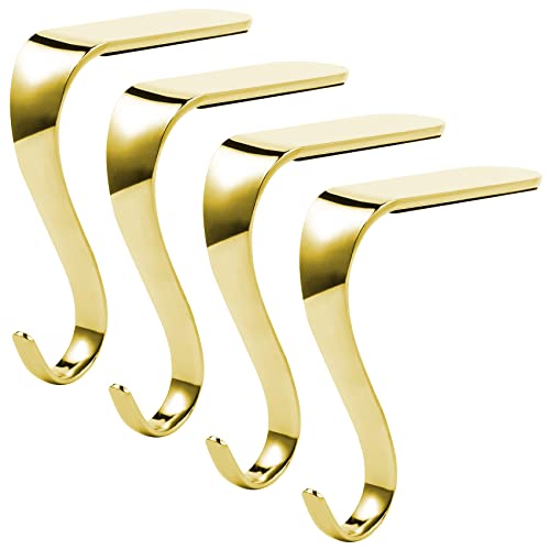 Sunshane 4 Pieces Christmas Stocking Holders Mantel Hanger Hooks Xmas Mantle Grips Set Safety Hang Stocking Clips for Christmas Party Decoration (Gold) - Image 1
