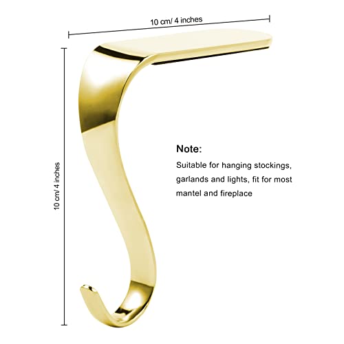 Sunshane 4 Pieces Christmas Stocking Holders Mantel Hanger Hooks Xmas Mantle Grips Set Safety Hang Stocking Clips for Christmas Party Decoration (Gold) - Image 2