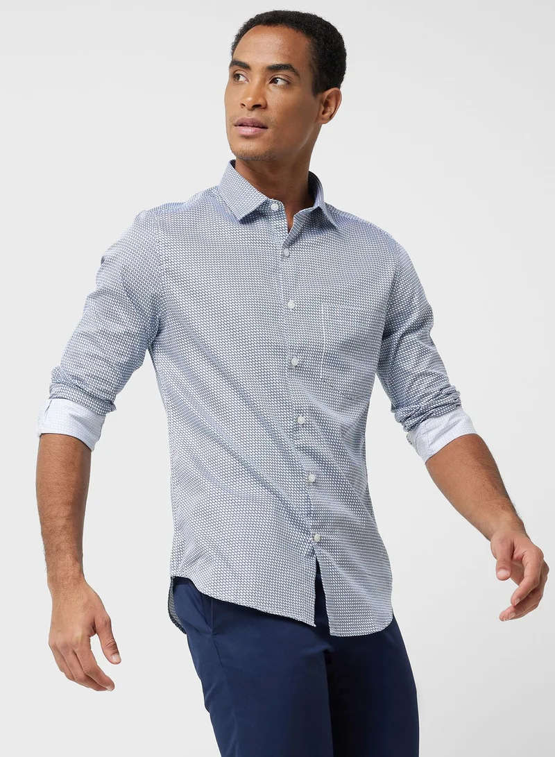 Thomas Scott Thomas Scott  Millennium Fit Opaque Geometric Printed Pure Cotton Formal Shirt