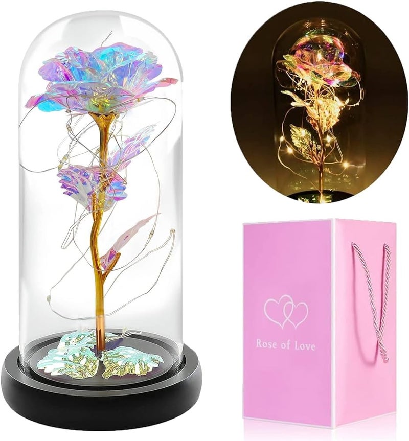HVG TRADERS Plastic Galaxy Roses Gifts For Mom Eternal Rose Light Women Birthday Crystal GiftsColorful Artificial Flower Rose Light Gift In A Glass DomeLove Gifts Daughter Women Mom Gifts - Image 1