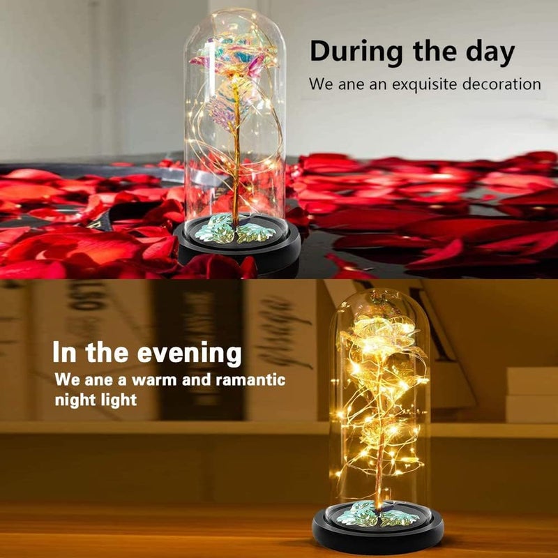 HVG TRADERS Plastic Galaxy Roses Gifts For Mom Eternal Rose Light Women Birthday Crystal GiftsColorful Artificial Flower Rose Light Gift In A Glass DomeLove Gifts Daughter Women Mom Gifts - Image 4