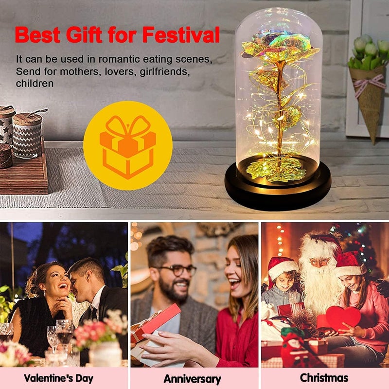HVG TRADERS Plastic Galaxy Roses Gifts For Mom Eternal Rose Light Women Birthday Crystal GiftsColorful Artificial Flower Rose Light Gift In A Glass DomeLove Gifts Daughter Women Mom Gifts - Image 5