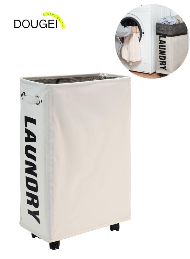 دوغي سلة غسيل رفيعة على عجلات ، سلة غسيل قابلة للطي ، صناديق تخزين ملابس ضيقة الزاوية قابلة للطي - Image 1